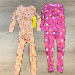 NEW 2 Pair Jumping Beans Peach Fruit Print & Flower Onesie Pajamas 5T